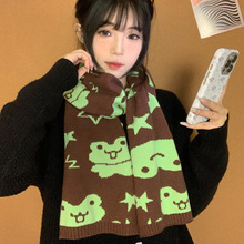 日系可爱卡通青蛙双面针织围巾女秋冬季2025新款学生保暖百搭围脖