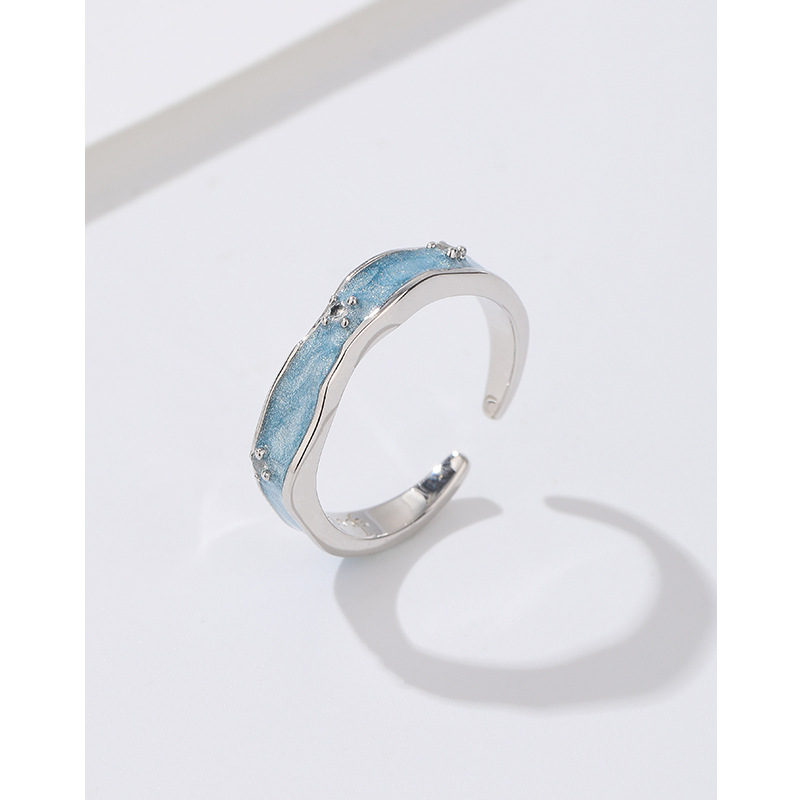 925 plata esterlina azul océano anillo femenino abierto ins nicho diseño anillo de alto grado luz lujo moda índice dedo anillo