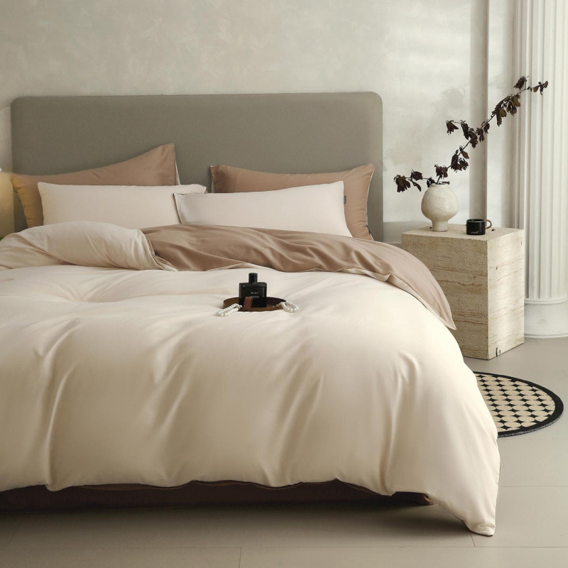 High-End Class a 100-Count Brushed Four-Piece Set of Pure Cotton Pure Color Cotton Warm Bed Sheetss, Quilt Covers, Fitted Bed Sheetss and Bedding Sets
