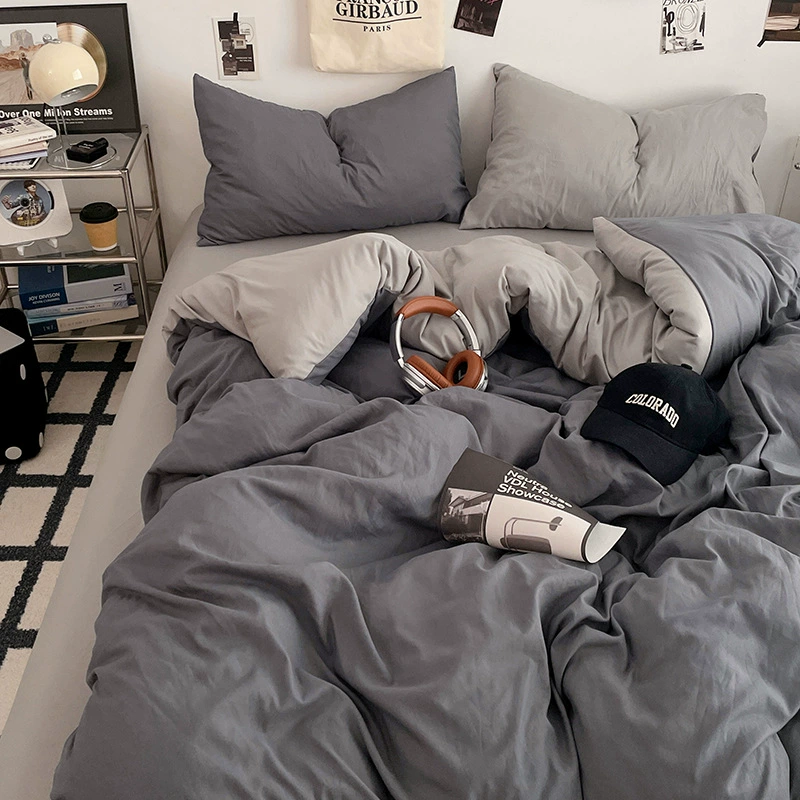 Популярное предложение: комплект постельного белья из четырех предметов для студенческого общежития и гостевого дома, стиранный и обработанный пододеяльник.