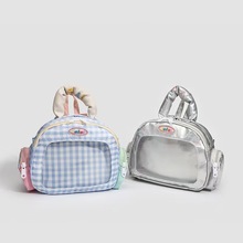 2025夏季新款格子布小清新痛包二次元大容量银色刺绣斜挎包包女