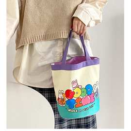 兔子乐队便当袋水桶包可爱插画涂鸦卡通学生儿童手提圆筒帆布包