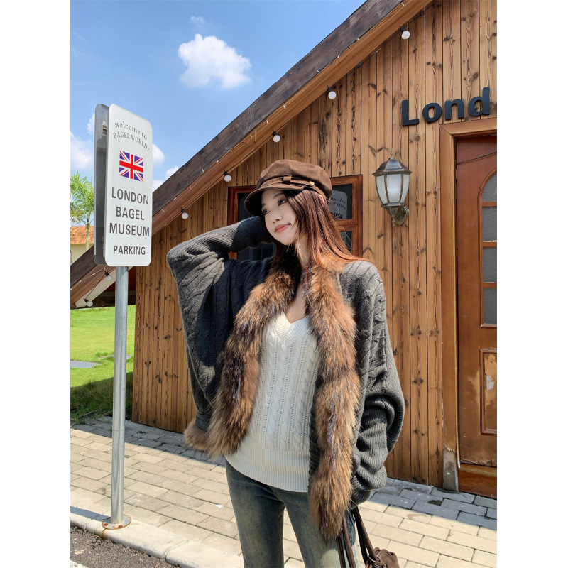 秋冬新款美拉德气质宽松蝙蝠袖设计感女百搭日系毛织外套女|undefined