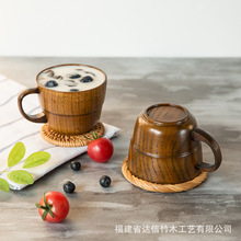 日式复古木质杯子木制手柄咖啡杯牛奶杯泡茶杯学生喝水杯手工