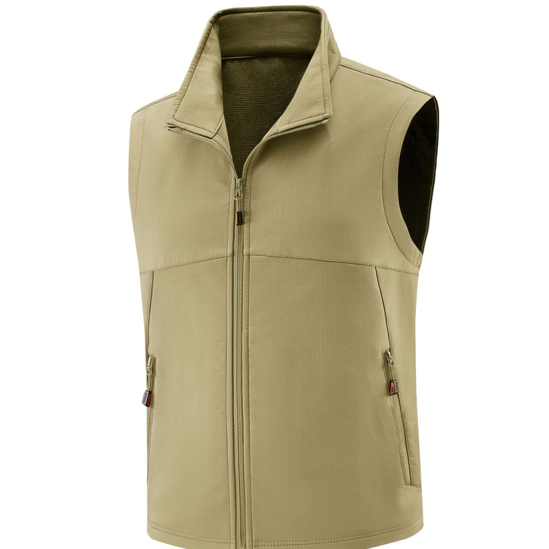 Men's Solid Color Stand-Up Collar Softshell Vest, Lightweight and Breathable Mesh Lining, Suitable for Commuting, Hiking, Outdoor Sleeveless Vest, Wholesale in Stock