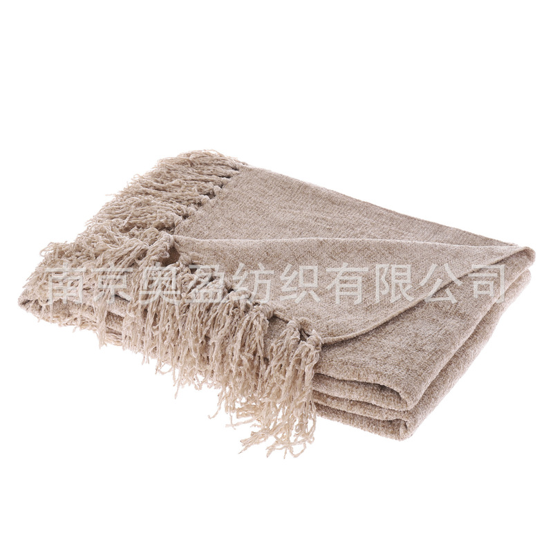 亚马逊雪尼尔搓须毯沙发毯办公室午睡毯子披肩毯装饰床搭流苏毯子|undefined