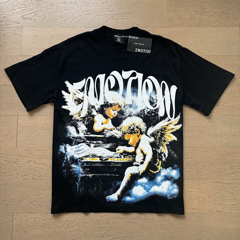 Mixed Emotion T-shirt Cloud Piano Angel Rhinestone Black