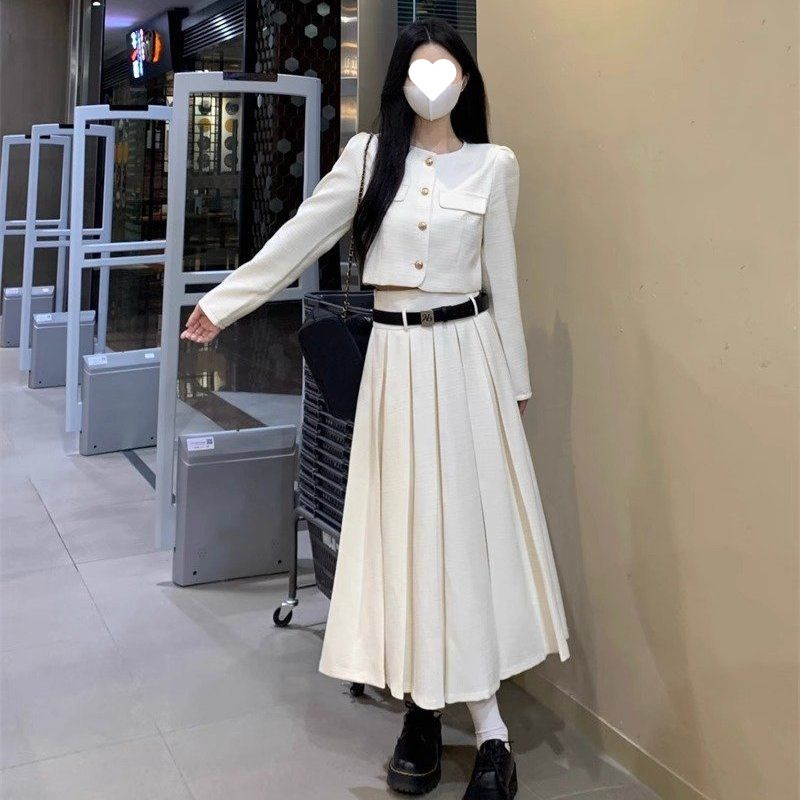 法式小香风气质百搭两件套装女春秋高级感长袖外套+长裙半身字裙|undefined