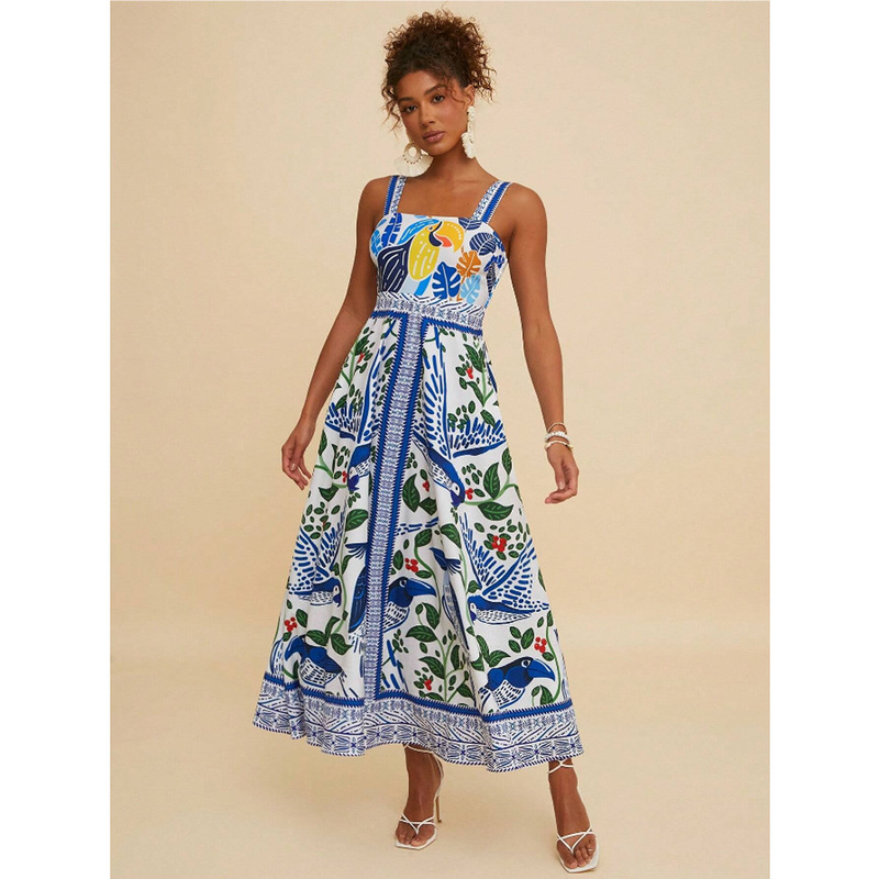Cross-border 2025 New Summer Independent Station Amazon European and American Women's Printed Long Dress Casual Fashion dress Cross-border 2025 New Summer Independent Station Amazon European and American Women's Printed Long Dress Casual Fashion dress