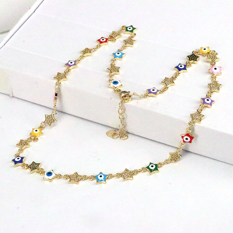 Fashion Pentagram Eye Copper Necklace Stoving Varnish Plating Copper Necklaces