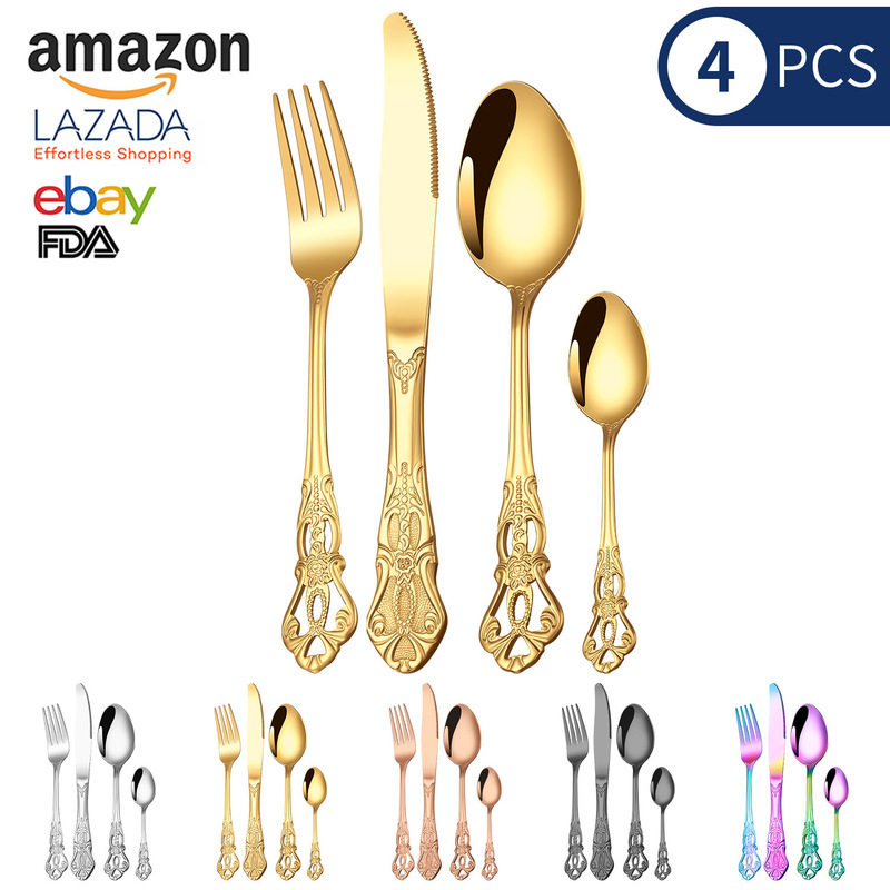 Cross-Border Stainless Steel Tableware Cutlery Hotel Retro Embossed Palace Style Western Tableware Wholesale Steak Cutlery Cross-Border Stainless Steel Tableware Cutlery Hotel Retro Embossed Palace Style Western Tableware Wholesale Steak Cutlery