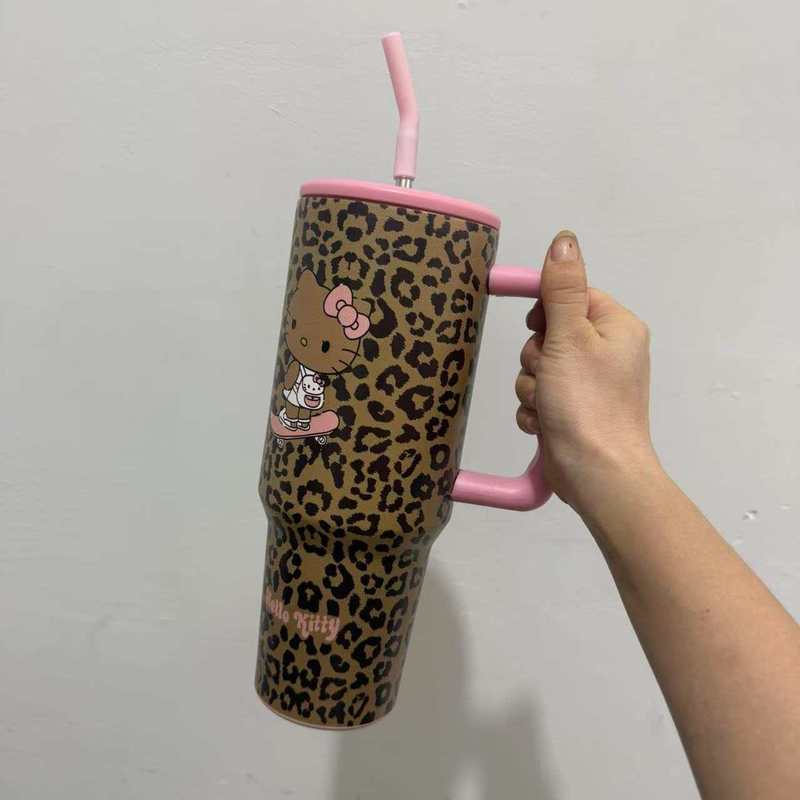 新款40OZ保温杯豹纹高颜值吸管冰霸杯大容量可外带便携保冷杯子|undefined