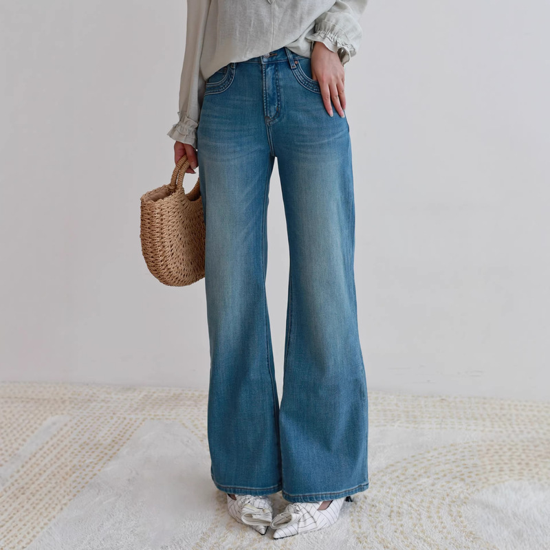 Fashionable and Advanced: American-Style Fresh Lycra Four-Way Stretch Straight-Leg Flared Jeans, High-Waisted Bootcut Pants for Workwear Style Fashionable and Advanced: American-Style Fresh Lycra Four-Way Stretch Straight-Leg Flared Jeans, High-Waisted Bootcut Pants for Workwear Style