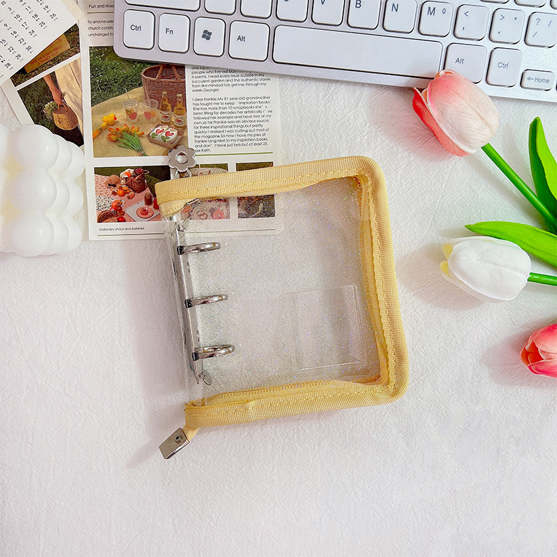 Mini cremallera de color concha de libro de hojas sueltas 3 agujeros de metal clip de hojas sueltas PVC mano libro chica cuaderno al por mayor