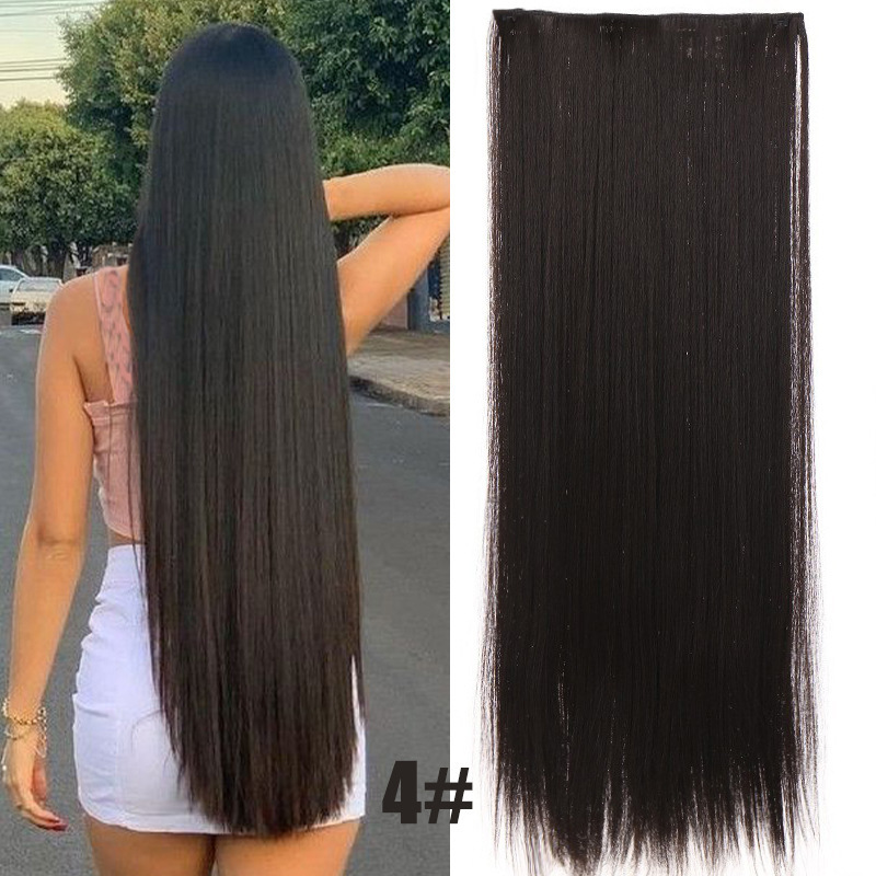 Cross-border wig women's 5 clip type hair extension natural pad hair extension chemical fiber hair extension piece long straight hair wig piece in stock Cross-border wig women's 5 clip type hair extension natural pad hair extension chemical fiber hair extension piece long straight hair wig piece in stock