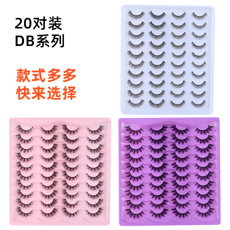 20 pares de venta en caliente transfronteriza de fibra química falsa pestañas Europa, América, Oriente Medio natural estereoscópico delgado, pestañas rasgadas, pestañas planas