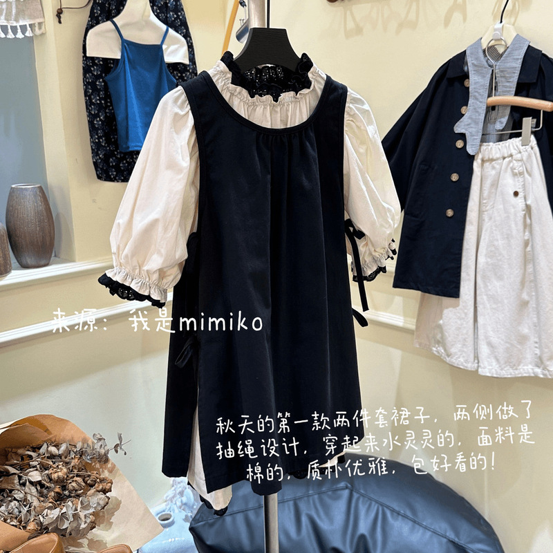 2026 Autumn New Girls' Fashion Puff Sleeve Dress Set Korean Style Designer Girls' Autumn Real Two-Piece Set 2026 Autumn New Girls' Fashion Puff Sleeve Dress Set Korean Style Designer Girls' Autumn Real Two-Piece Set