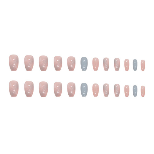 Short ballet pink and blue contrasting marble pattern blooming manicure glacier jelly summer fresh wearable false nails