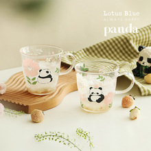 熊猫花花高硼硅玻璃马克杯小众家用喝水杯可爱带把手设计感