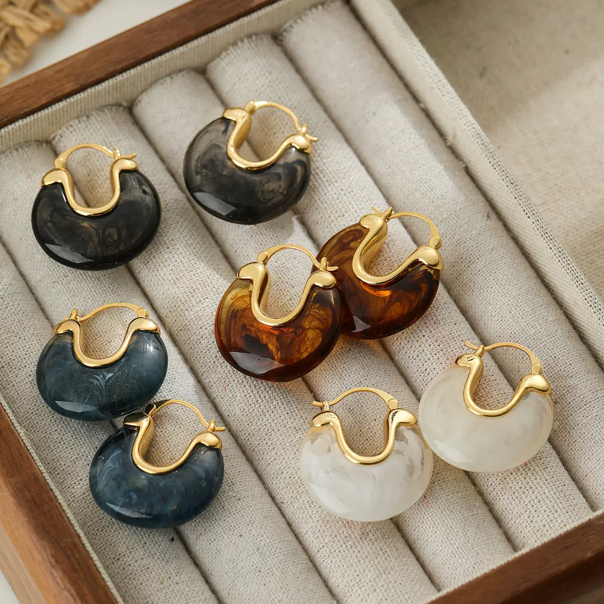 几何U形树脂耳扣女简约复古时尚文艺耳环小众高级感时尚新款耳饰