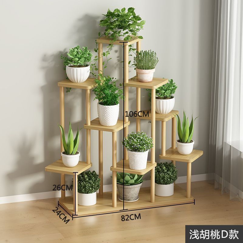 Estante de flores Estante de balcón simple de estilo de piso para uso doméstico interior Estante de macetas de lujo ligero de varios pisos con suculentas de rábano verde