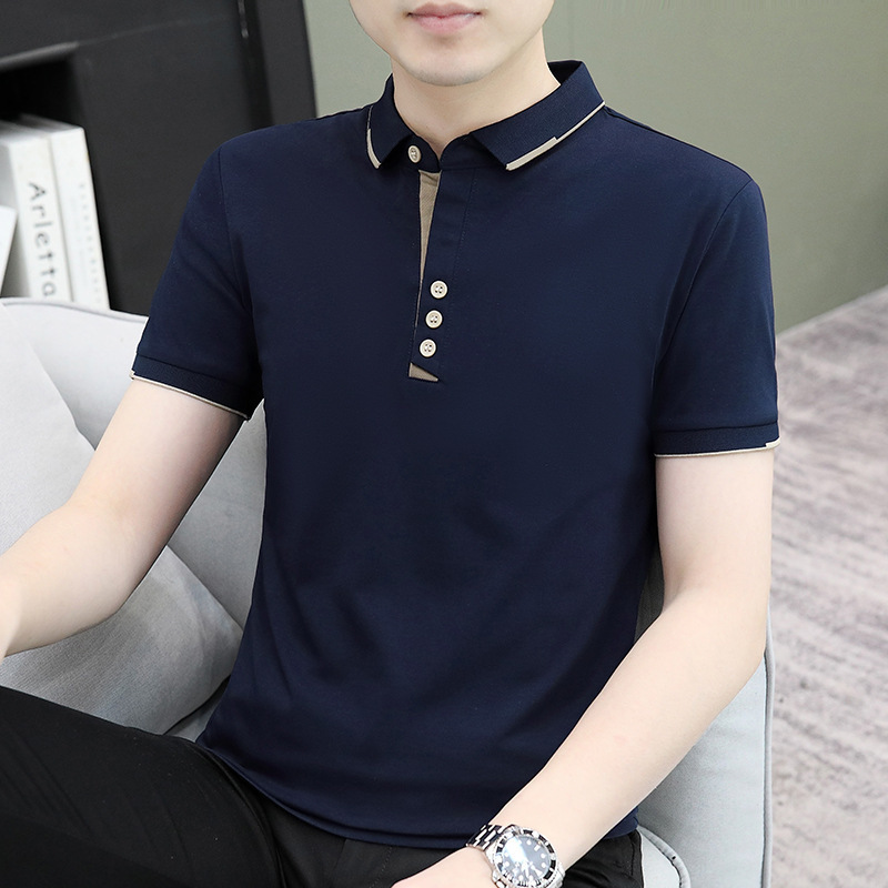 Camiseta de algodón de hombre de manga corta Polo 2024 verano nuevo color sólido con solapa casual versátil camiseta de negocios de manga corta