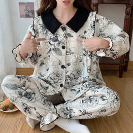 200斤新款冬季加肥加大空气棉夹层月子服哺乳喂奶衣套装孕妇睡衣