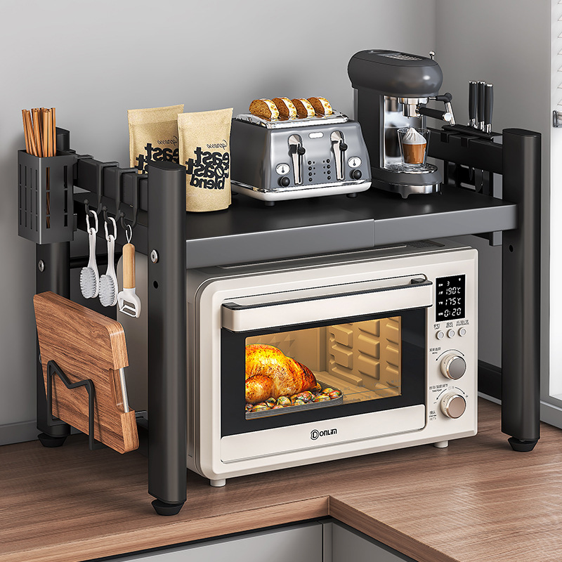 Soporte para horno microondas, estante de cocina retráctil, estante para horno, encimera de escritorio de dos pisos para el hogar, almacenamiento de olla arrocera