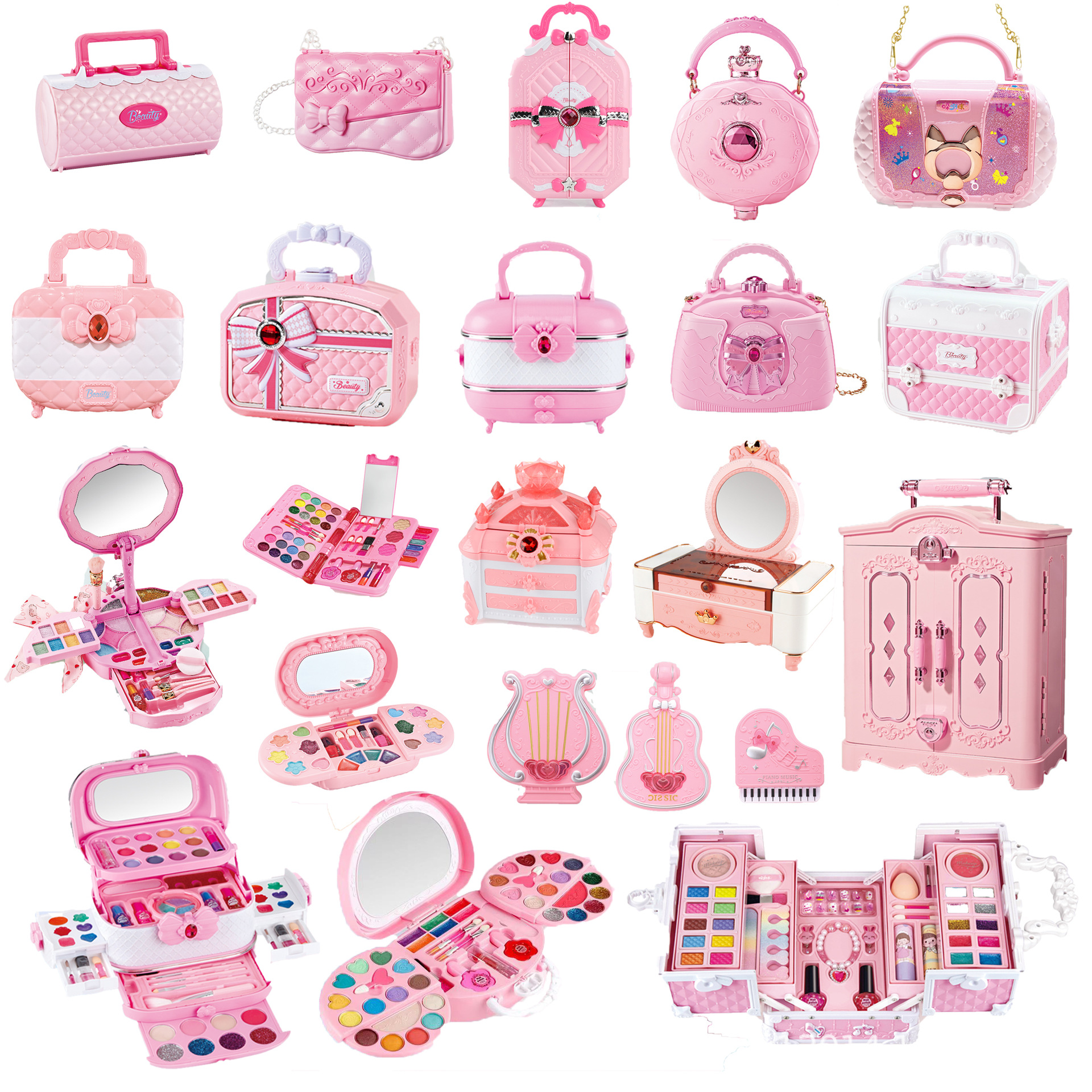 (For cross-border sales only) Children's pretend makeup toy set, including a princess makeup kit, lipstick, and a makeup storage box