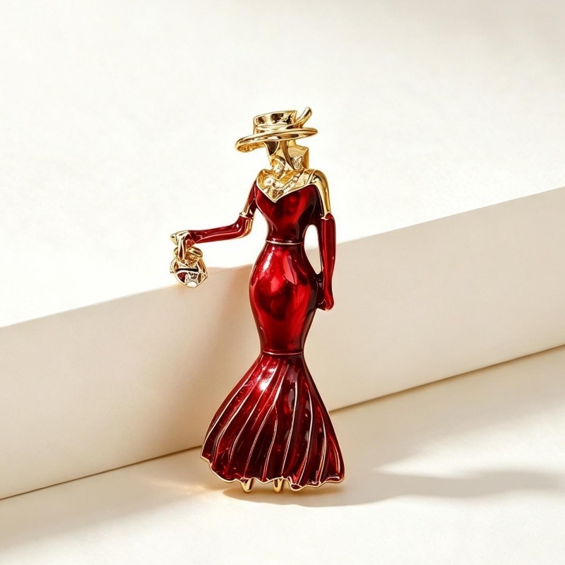 Alloy Enamel Fashion Girl Brooch Red Elegant Suit Accessory Pin Cartoon Character Design Brooch Ornament