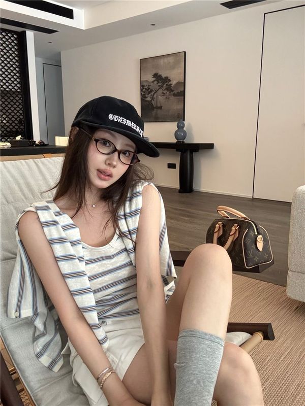 复古条纹内搭吊带背心女气质防晒薄款长袖开衫2025秋季新款两件装|undefined