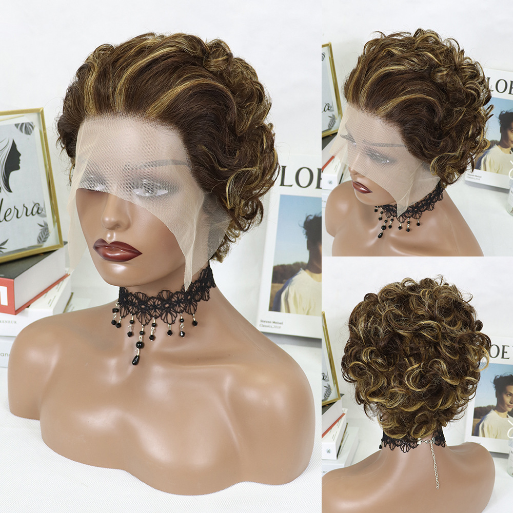 Short Curly Transparent Lace Human Hair...