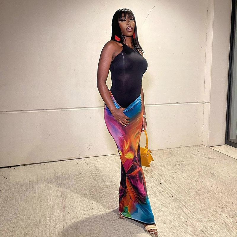 119g Weight Maxi Long Dress Dress Length Type Hip skirt Dresses Type Spandex, Polyester, Milk Silk Printing Fabric Type High Waist Waist Line High Elasticity Elasticity Daily Occasion Painted Function Slim Fit Type Geometric Pattern Spring, Autumn Season Women's Gender wind, Streetwear Style Women's Summer New Casual Painted Print Bare Midriff Slim Fit Sheath Long Skirt 8