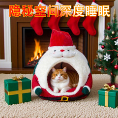 新款跨境圣诞老人猫窝保暖宠物窝猫咪狗狗窝垫深度睡眠宠物用品