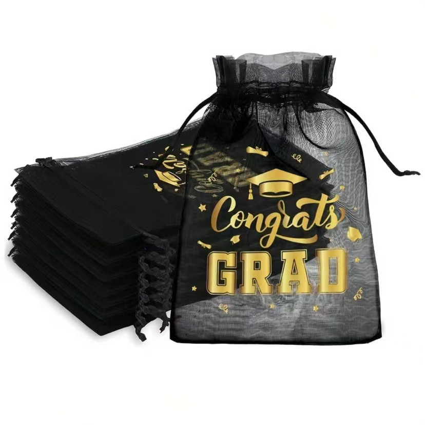 Printed Mesh Bags with Drawstrings for Eyelashes, Small Bags for Holiday Party Gift Storage and Decoration, Christmas Drawstring Bags