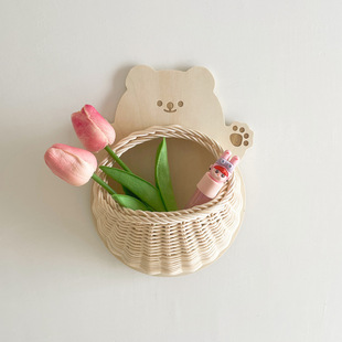 ins Nordic Style Children's Room Rattan Hanging Basket Rattan Woven Wall Decoration Hand-woven Hanging Basket Photo Props