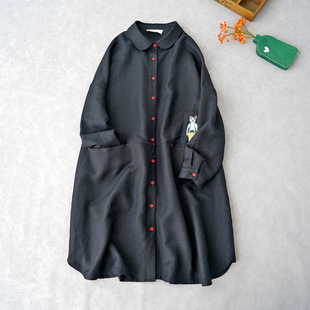 Autumn 2024 latest thin windbreaker coat women's linen solid color versatile long sleeve artistic lapel cardigan