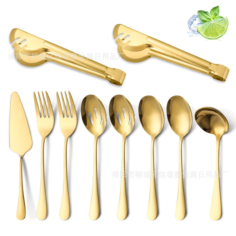 [Amazon Hot Selling] Stainless Steel Public Tableware 10pc Set Bread Clip Dishes Fork Service Spoon Leak Soup Spoon