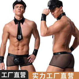 万圣节服装新款男士三点式漆皮pu警察制服套装 酒吧夜店DS服
