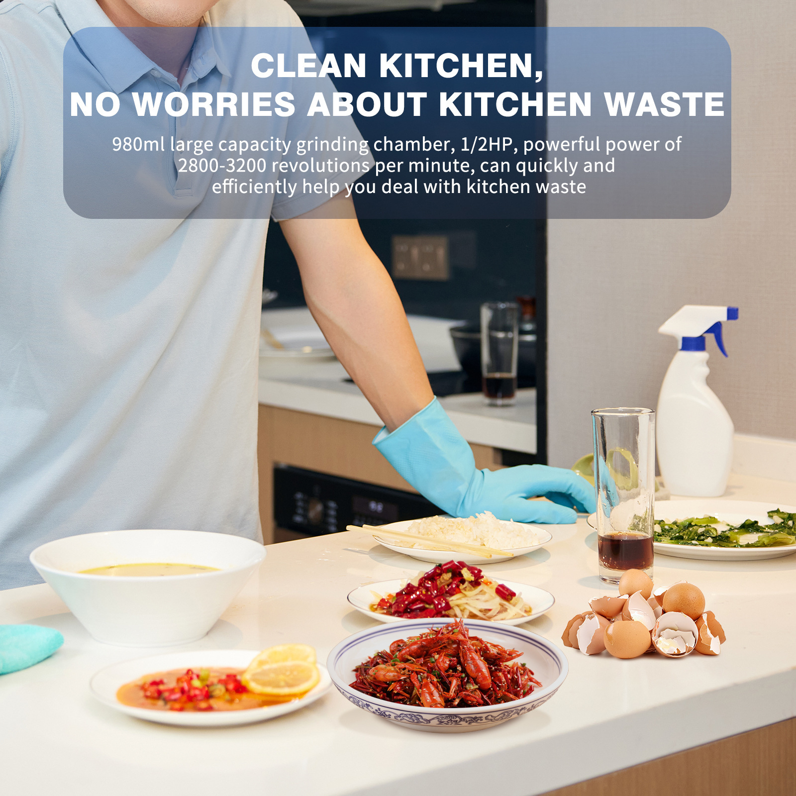Cross-Border Supply of High-Power 780W Kitchen Food Waste Disposer Double-Layer 5-Stage Grinding Kitchen Waste Crusher