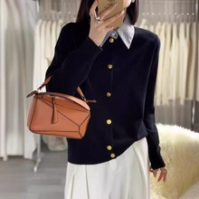 欧洲站衬衫领长袖毛衣开衫别致小众假两件拼接设计感针织衫上衣女