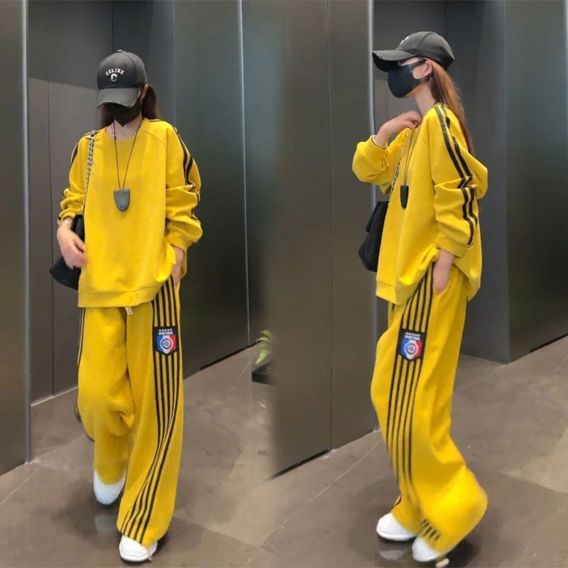 运动休闲套装女春秋季新款欧货卫衣时尚阔腿裤减龄宽松显瘦两件套|undefined