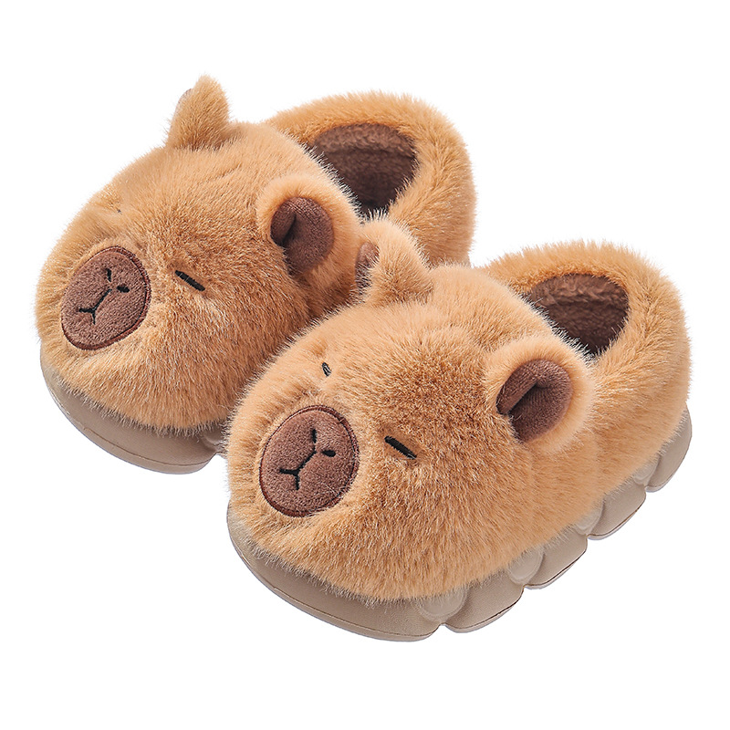 Zapatillas de algodón para niños Capibara, invierno para niños y niñas, calentamiento y pelusa antideslizante, zapatos de algodón para padres e hijos