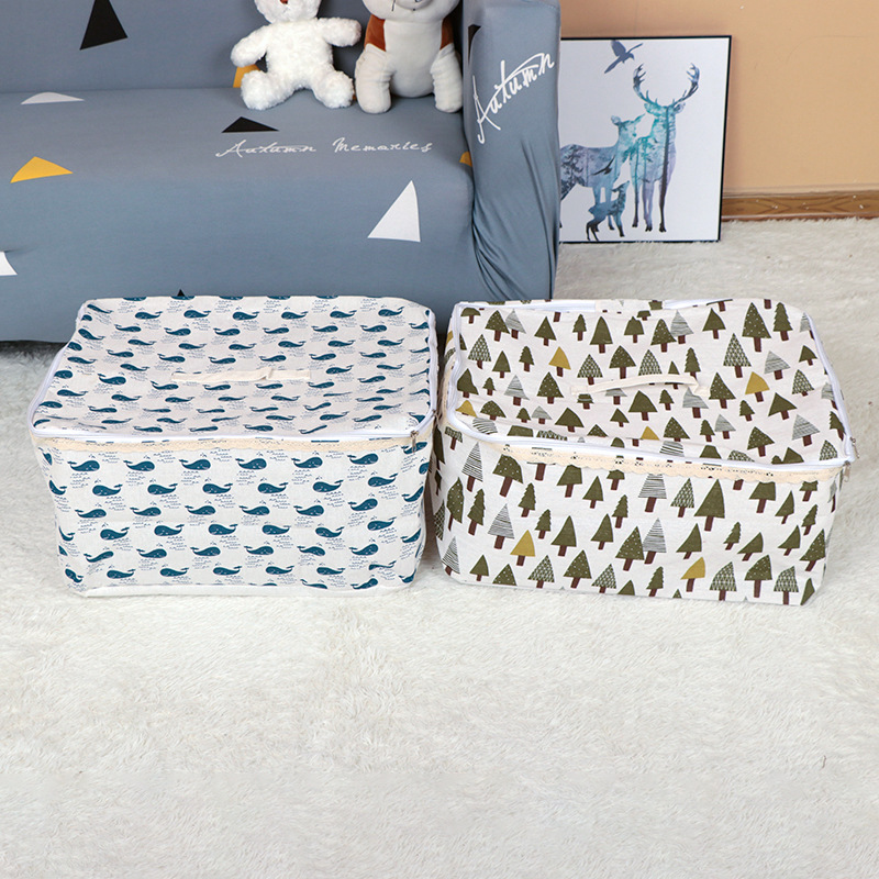 Cesta de almacenamiento de edredón de tela cesta de almacenamiento de ropa de lino de algodón simple con cremallera cesta de almacenamiento de artículos diversos