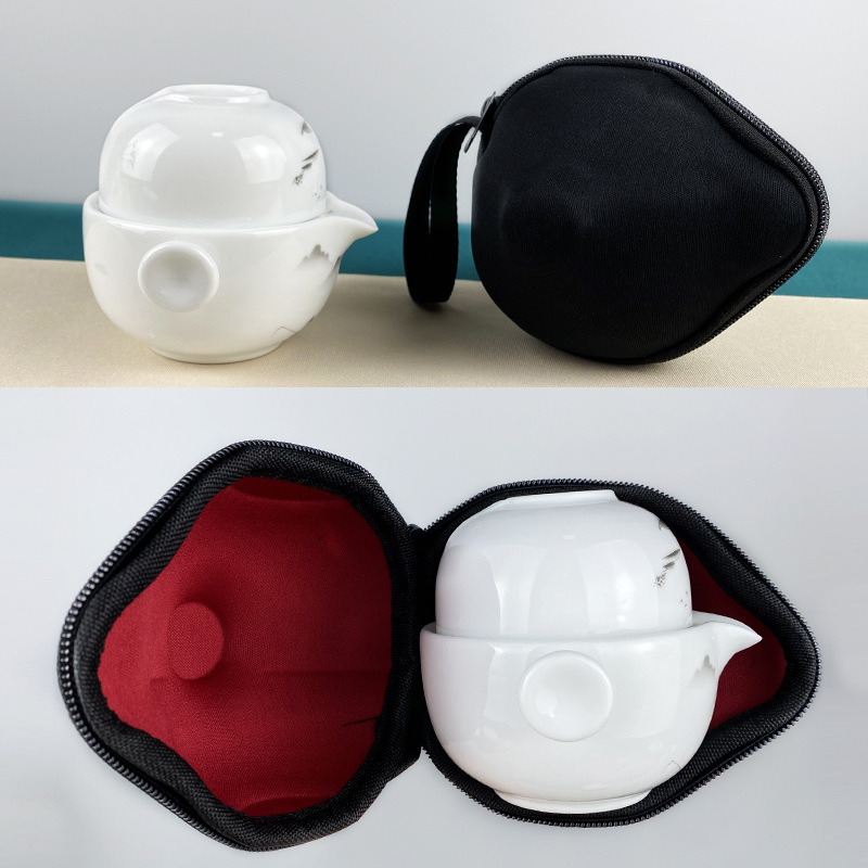 德化白瓷快客杯一壺一杯便攜旅行茶具套裝可做logo隨手禮促銷禮品