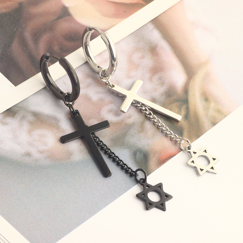 Black Men's Ear Clip Ear Stud Earrings Set 3 Pair Stainless Steel Fashion Jewelry detail image 29