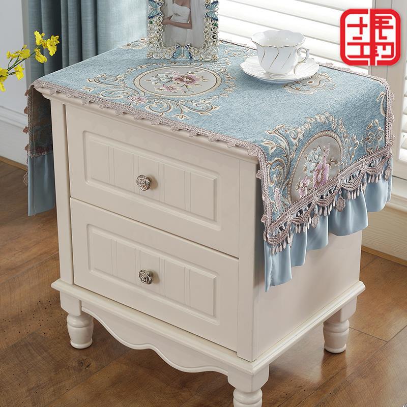 European style bedside cupboard tablecloth Gabion Kerchief dresser Fabric art Cushion a dust cover blue printer