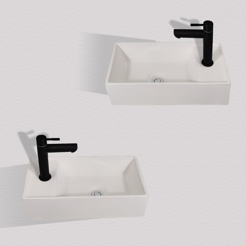 Bathroom small apartment ceramic counter basin modern design rectangular wall-mounted ceramic wash basin bathroom sink Bathroom small apartment ceramic counter basin modern design rectangular wall-mounted ceramic wash basin bathroom sink