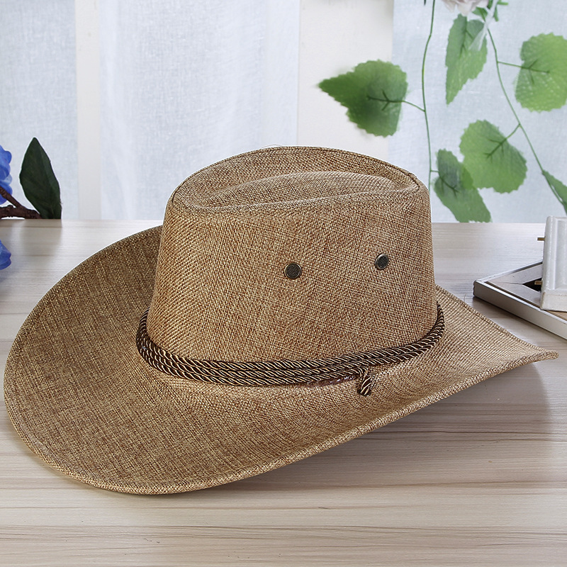 2025 New Summer Men's Western Cowboy Hat Linen Shaped Sun Hat Straw Hat Outdoor Travel Sun Hat