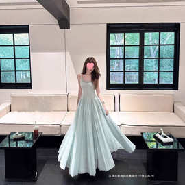 法式重工网纱大裙摆吊带连衣裙女夏季超仙海边度假感绝美长裙
